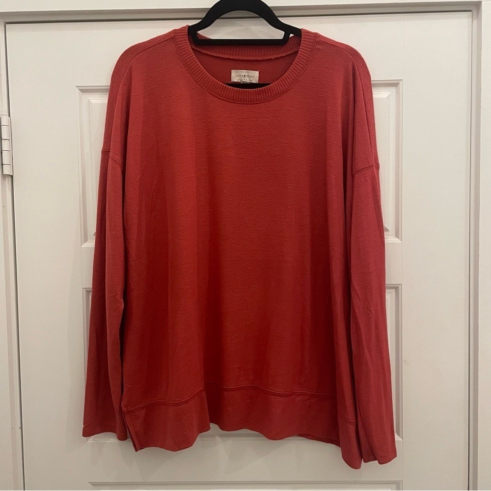 Lucky Brand Red Crew‎ Neck Long Sleeve Pullover Sweatshirt XL TG